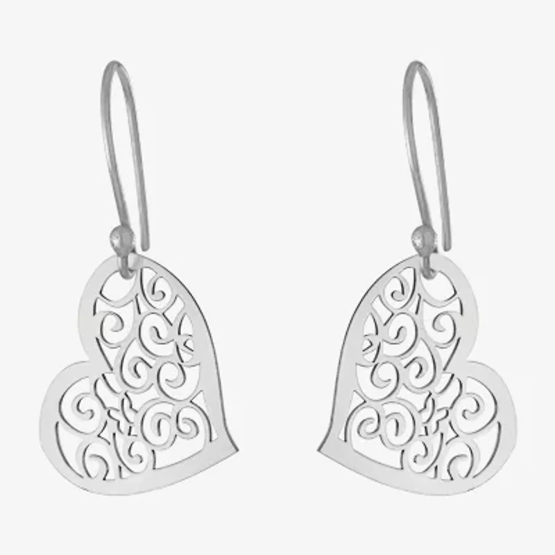 Silver Treasures Womens Sterling Silver Heart Drop Earrings
