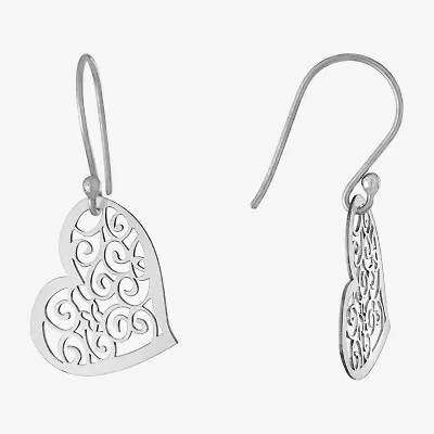 Silver Treasures Womens Sterling Silver Heart Drop Earrings