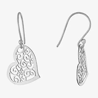 Silver Treasures Womens Sterling Silver Heart Drop Earrings