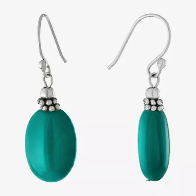 Silver Treasures Simulated Womens Blue Turquoise Sterling Silver Oval Drop Earrings