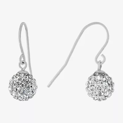 Silver Treasures Womens Crystal Sterling Silver Ball Drop Earrings
