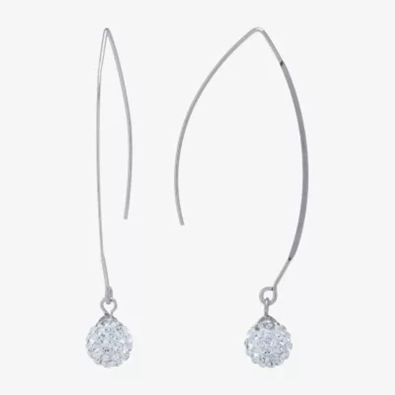 Silver Treasures Womens Crystal Sterling Silver Drop Earrings