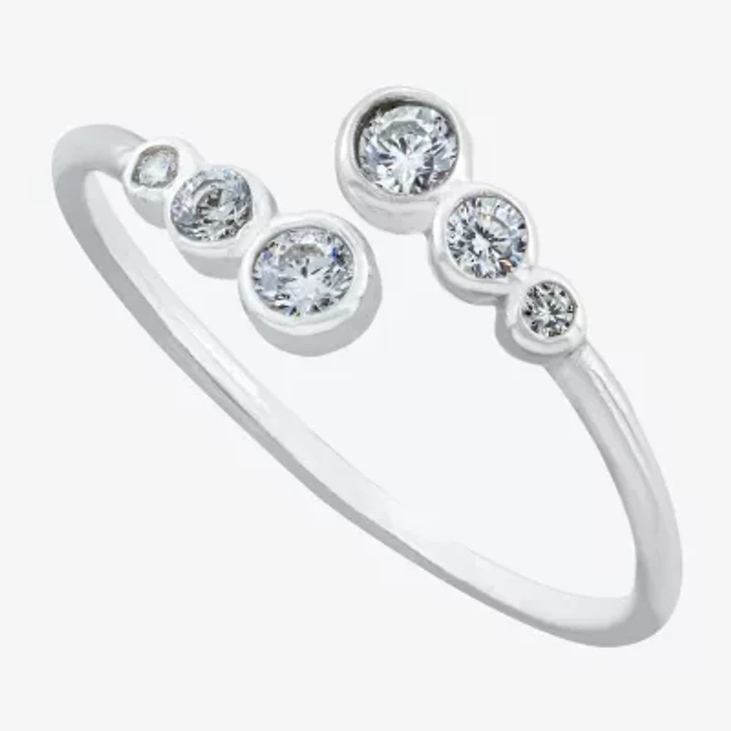Silver Treasures Womens Cubic Zirconia Sterling Round Bypass  Band