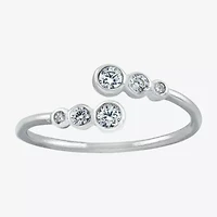 Silver Treasures Womens Cubic Zirconia Sterling Round Bypass  Band