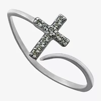 Silver Treasures Womens Cubic Zirconia Sterling Cross Bypass  Band