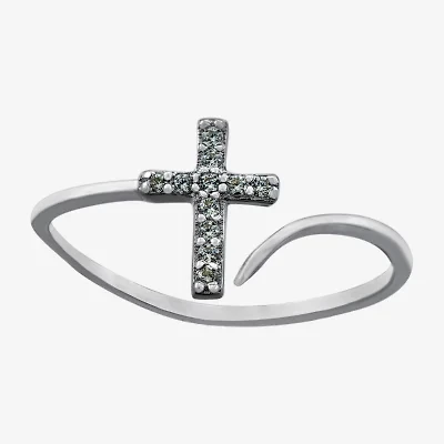 Silver Treasures Womens Cubic Zirconia Sterling Cross Bypass  Band