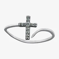 Silver Treasures Womens Cubic Zirconia Sterling Cross Bypass  Band