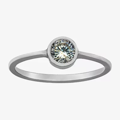 Silver Treasures Womens Cubic Zirconia Sterling Round Delicate Band