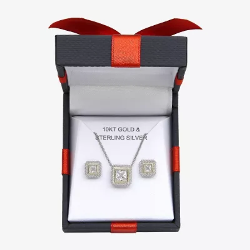 Womens Cubic Zirconia 10K Gold Sterling Silver Square 2-pc. Jewelry Set