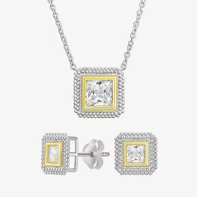 Womens Cubic Zirconia 10K Gold Sterling Silver Square 2-pc. Jewelry Set