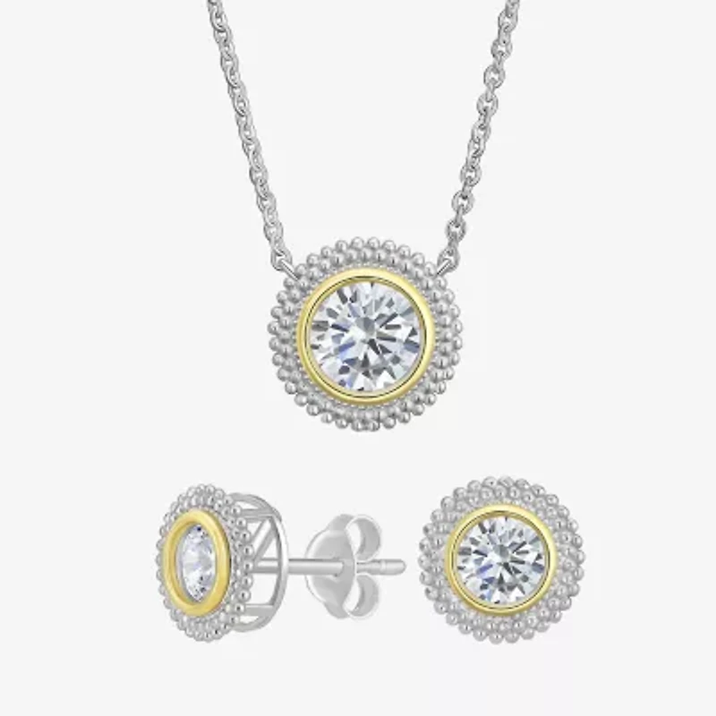 Womens Cubic Zirconia 10K Gold Sterling Silver Round 2-pc. Jewelry Set