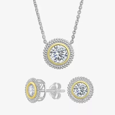 Womens Cubic Zirconia 10K Gold Sterling Silver Round 2-pc. Jewelry Set