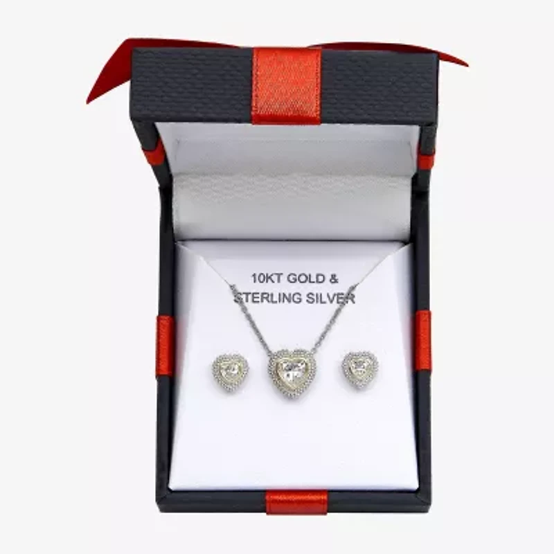 Womens Cubic Zirconia 10K Gold Sterling Silver Heart 2-pc. Jewelry Set