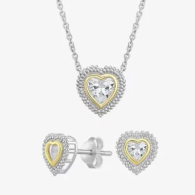 Womens Cubic Zirconia 10K Gold Sterling Silver Heart 2-pc. Jewelry Set