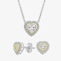 Womens Cubic Zirconia 10K Gold Sterling Silver Heart 2-pc. Jewelry Set