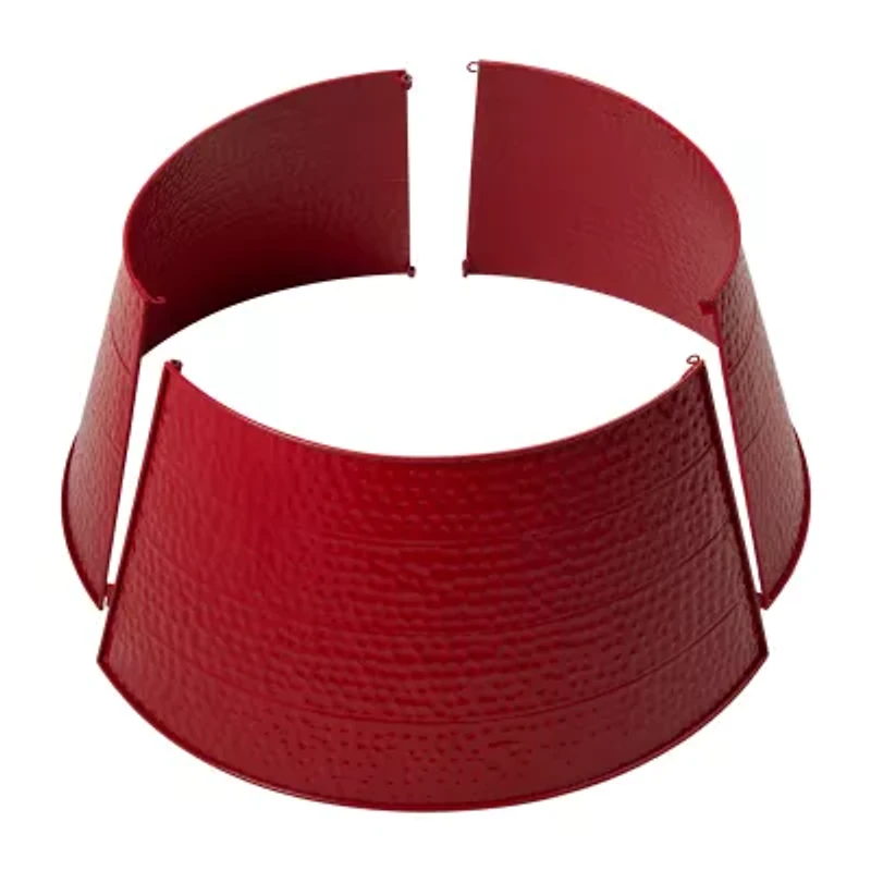 Glitzhome 26" Red Hammered Metal Christmas Tree Collar