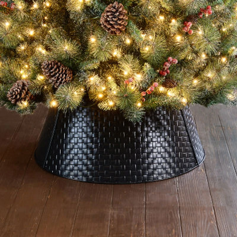 Glitzhome 26" Black Metal Woven Christmas Tree Collar