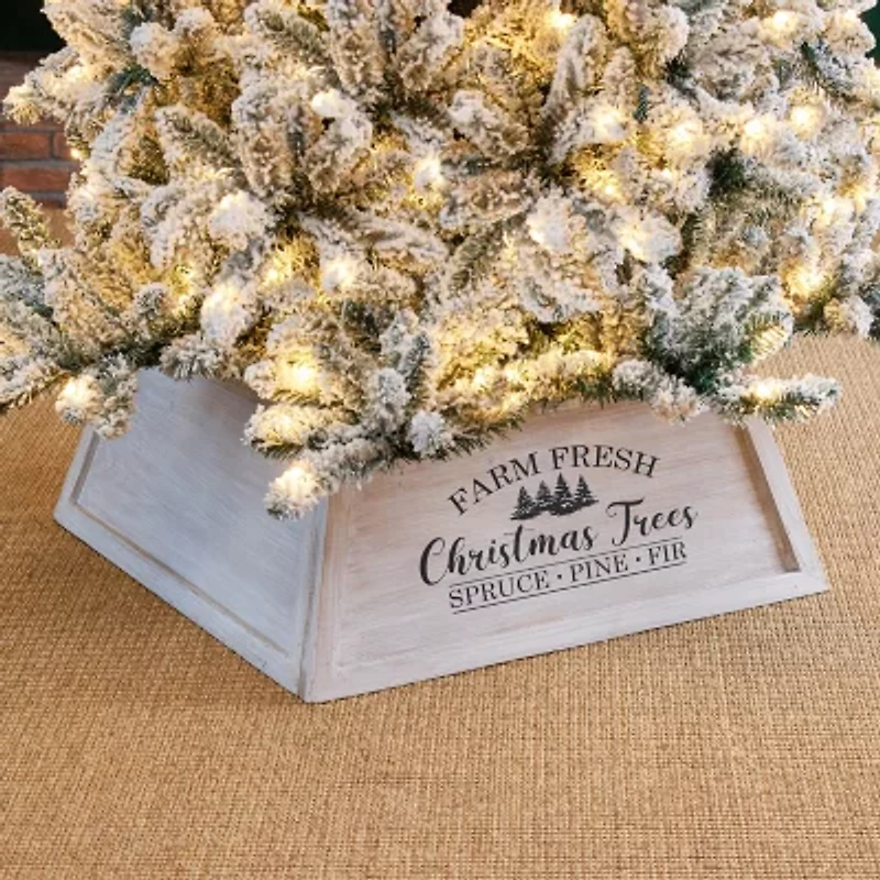 Glitzhome 26" White Washed Wooden Farm Fresh Christmas Trees Christmas Tree Collar