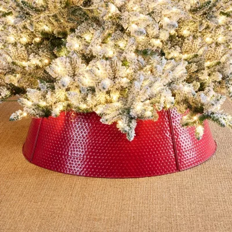 Glitzhome 40.5" Red Hammered Metal Christmas Tree Collar