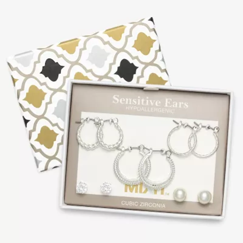 Mixit Womens Simulated Pearl Stainless Steel Round Hypoallergenic 5 Pair Earring Set