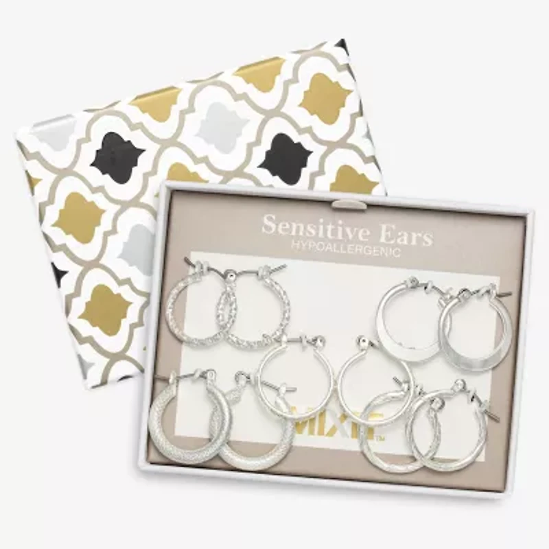 Mixit Womens Stainless Steel Hypoallergenic 5 Pair Earring Set