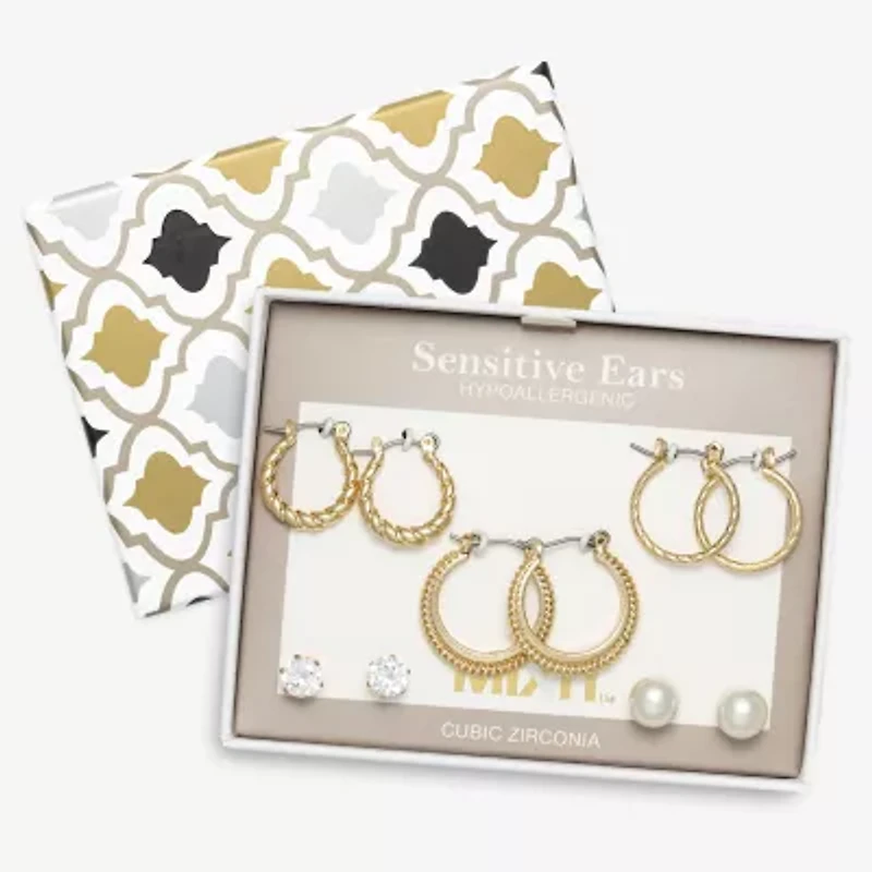 Mixit Womens Simulated Pearl Stainless Steel Round Hypoallergenic 5 Pair Earring Set