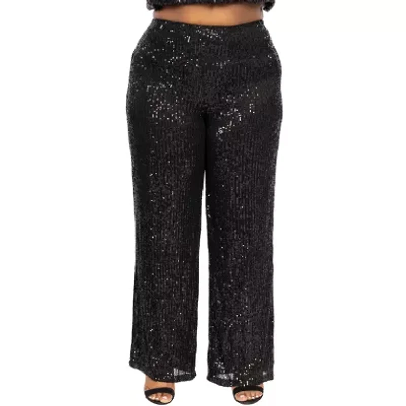 Premier Amour-Plus Womens Sequin Wide Leg Pull-On Pants