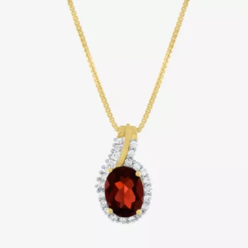 Womens Genuine Red Garnet 14K Gold Over Silver Sterling Silver Oval 18 Inch Pendant Necklace