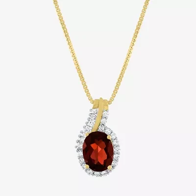 Womens Genuine Red Garnet 14K Gold Over Silver Sterling Silver Oval 18 Inch Pendant Necklace