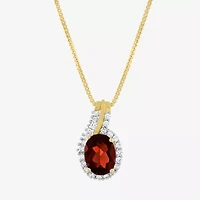 Womens Genuine Red Garnet 14K Gold Over Silver Sterling Silver Oval 18 Inch Pendant Necklace