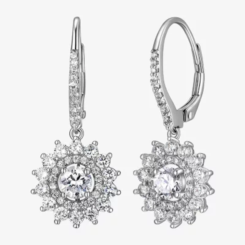 Womens 3 1/4 CT. T.W. Cubic Zirconia Sterling Silver Flower Drop Earrings