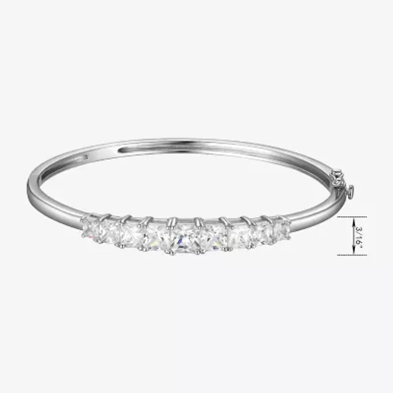 Womens Cubic Zirconia Sterling Silver Oval Bangle Bracelet