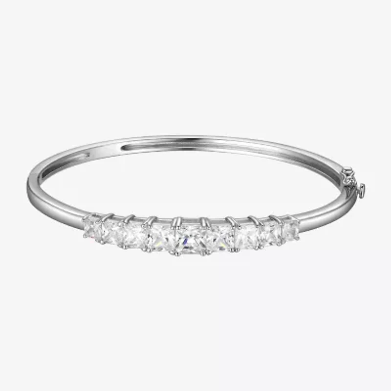 Womens Cubic Zirconia Sterling Silver Oval Bangle Bracelet