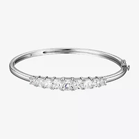 Womens Cubic Zirconia Sterling Silver Oval Bangle Bracelet