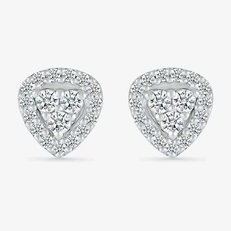 1/5 CT. Natural White Diamond Sterling Silver 6.7mm Triangle Stud Earrings