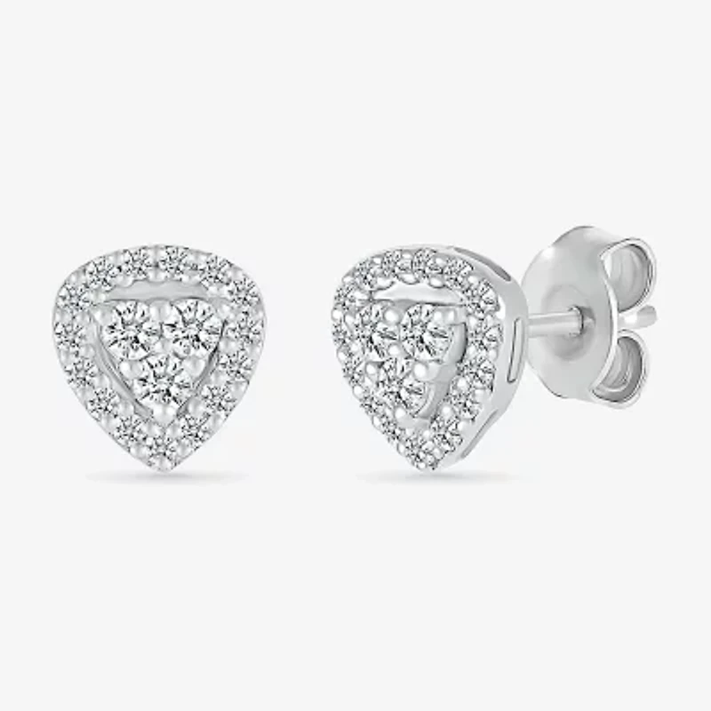 1/5 CT. Natural White Diamond Sterling Silver 6.7mm Triangle Stud Earrings