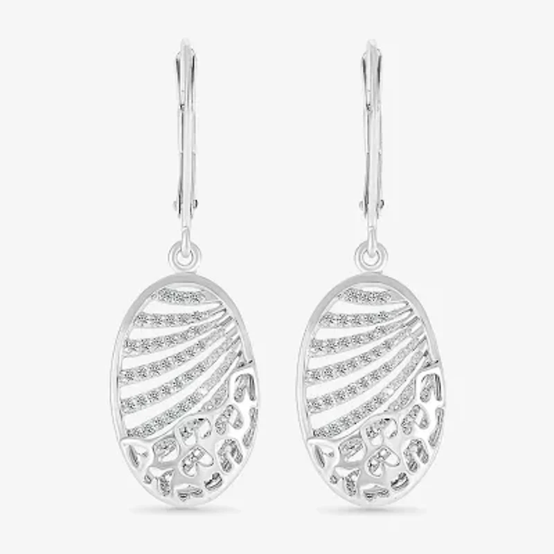 Womens 1/3 CT. T.W. Natural White Diamond Sterling Silver Oval Drop Earrings