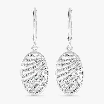 Womens 1/3 CT. T.W. Natural White Diamond Sterling Silver Oval Drop Earrings
