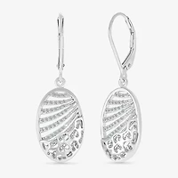 Womens 1/3 CT. T.W. Natural White Diamond Sterling Silver Oval Drop Earrings