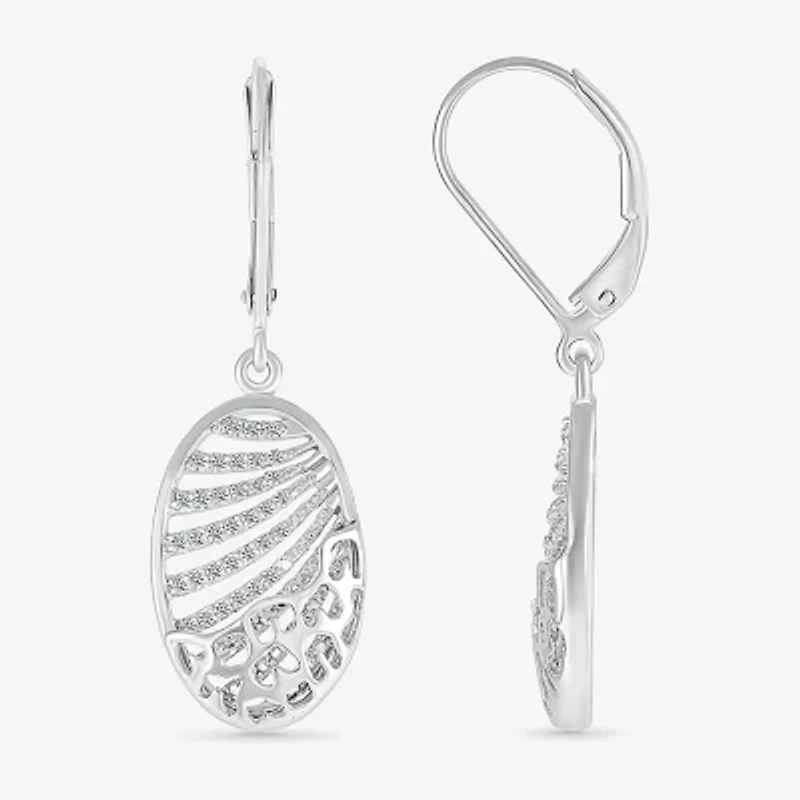 Womens 1/3 CT. T.W. Natural White Diamond Sterling Silver Oval Drop Earrings