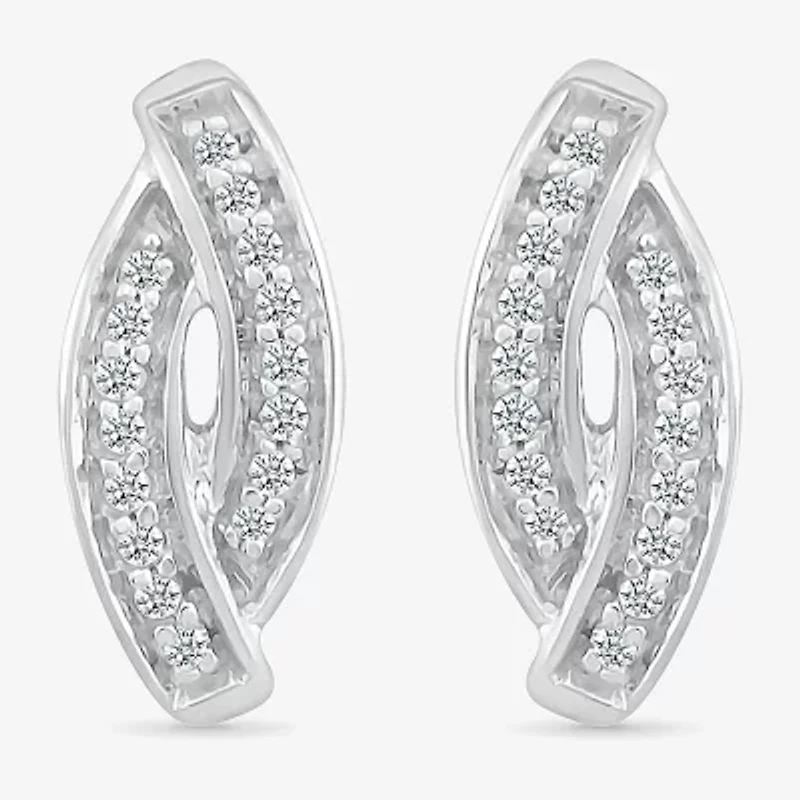 Diamond Accent Natural White Diamond Sterling Silver 10.7mm Curved Stud Earrings