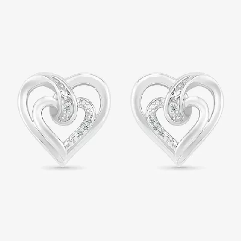 Diamond Accent Natural White Diamond Sterling Silver 12.5mm Heart Stud Earrings