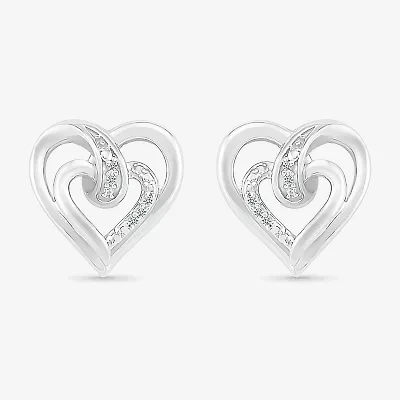 Diamond Accent Natural White Diamond Sterling Silver 12.5mm Heart Stud Earrings