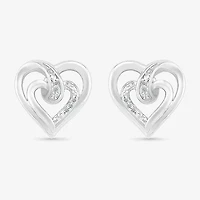 Diamond Accent Natural White Diamond Sterling Silver 12.5mm Heart Stud Earrings