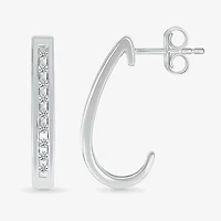 Womens 1/10 CT. T.W. Natural White Diamond Sterling Silver 17.2mm Hoop Earrings