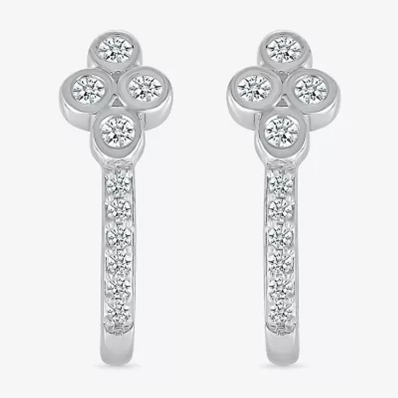 Womens 1/8 CT. T.W. Natural White Diamond Sterling Silver 15.6mm Hoop Earrings