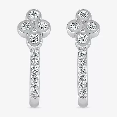 Womens 1/8 CT. T.W. Natural White Diamond Sterling Silver 15.6mm Hoop Earrings