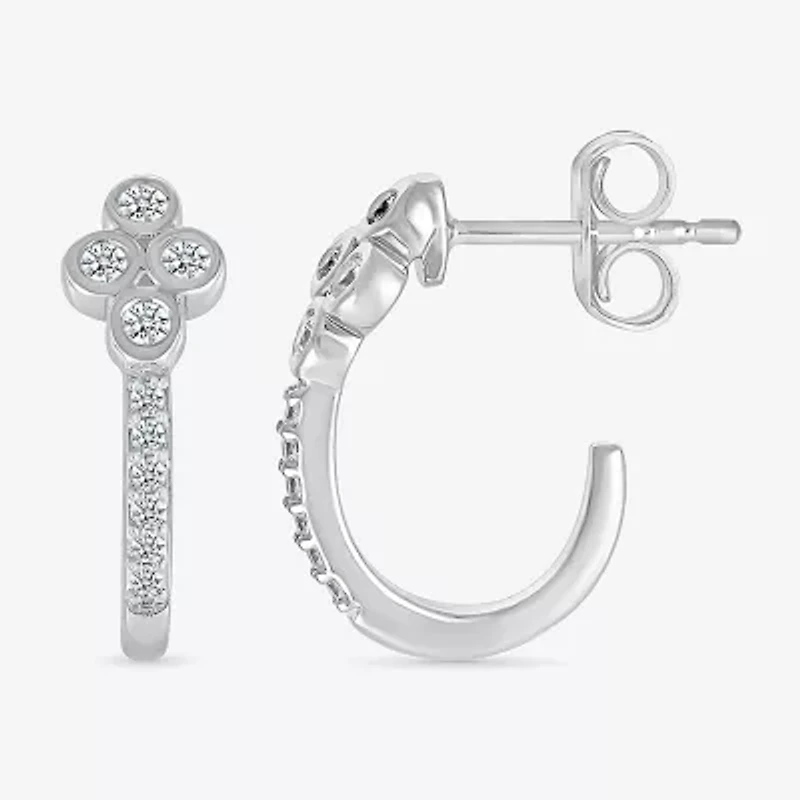 Womens 1/8 CT. T.W. Natural White Diamond Sterling Silver 15.6mm Hoop Earrings