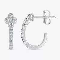 Womens 1/8 CT. T.W. Natural White Diamond Sterling Silver 15.6mm Hoop Earrings