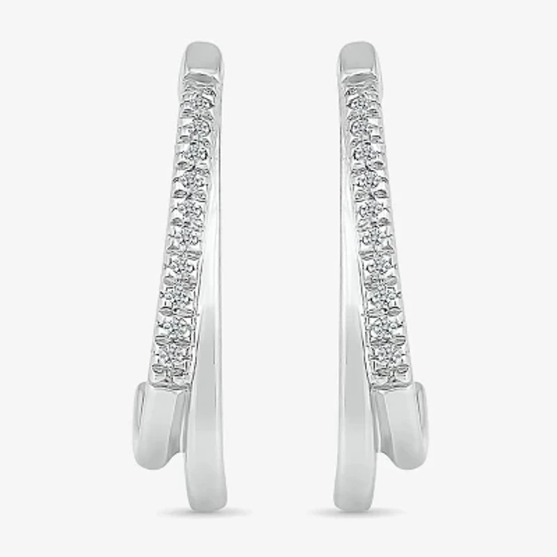 Womens Diamond Accent Natural White Diamond Sterling Silver 16mm Hoop Earrings